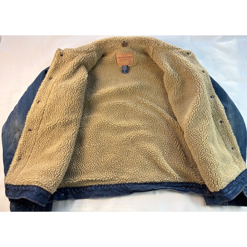 Abercrombie & Fitch Mens XL Sherpa Lined Denim Trucker Jacket Coat Y2K Vintage - Picture 4 of 7